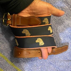 Men's PREPPY DOG Ribbon Nantucket Red Webbing BELT 42 Brass Buckle